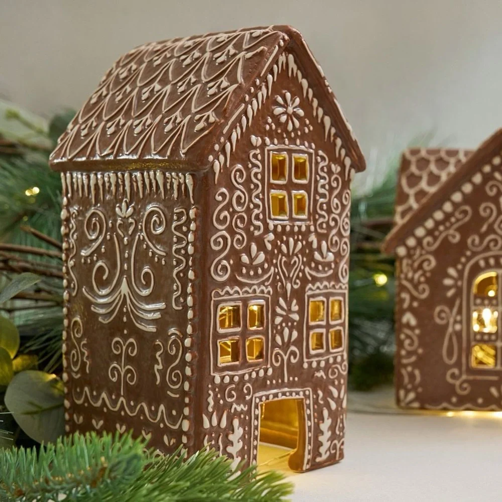 Handcrafted Gingerbread Village House, 1~Tall, Brown